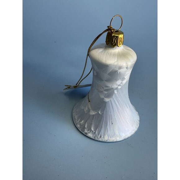Lauscha Glassworks White Pearly Blown Glass Gold Trim Bell Ornament Germany - Picture 4 of 6